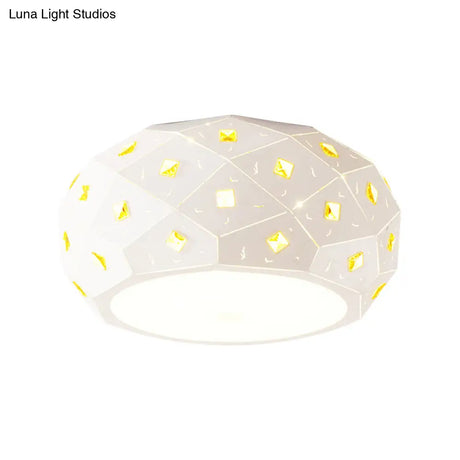 Modern White Led Flush Ceiling Light With Crystal Accent - Sleek Acrylic Drum Shape For Corridor
