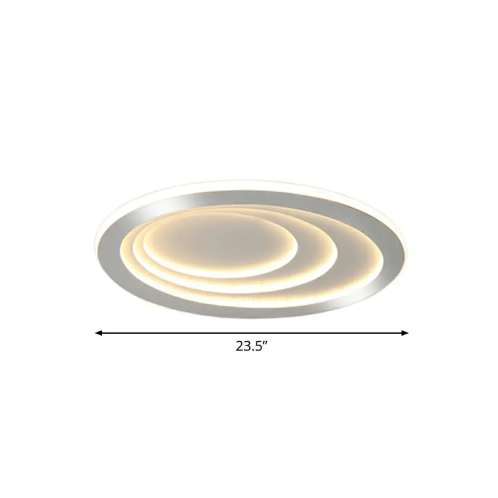 Modern White Led Flush Mount Ceiling Light With Acrylic Concentric Pattern / Remote Control