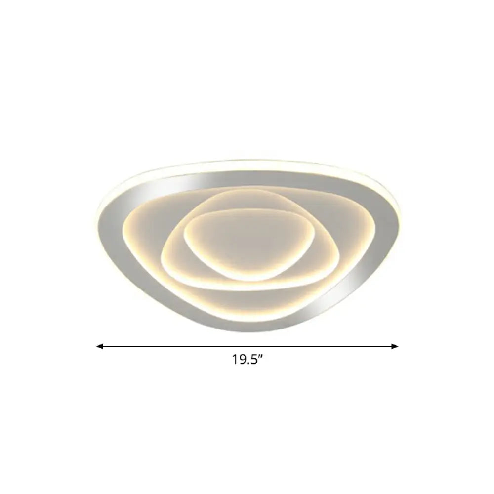 Modern White Led Flush Mount Ceiling Light With Acrylic Concentric Pattern / Remote Control