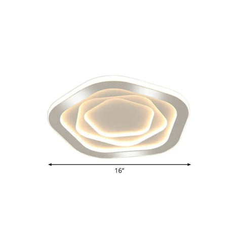Modern White Led Flush Mount Ceiling Light With Acrylic Concentric Pattern / Third Gear Pentagon
