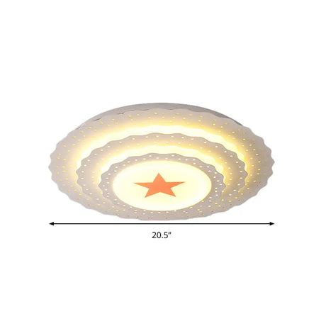 Modern White Metal Ceiling Lamp: Hollow Cake Shape Design With Starry Led Lighting For Bedrooms