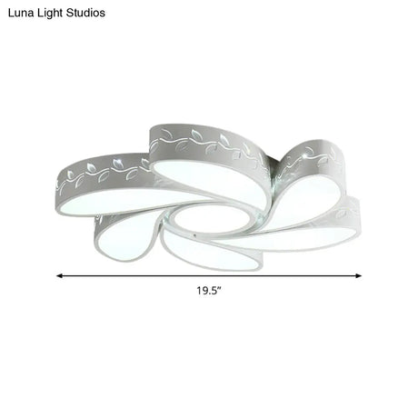 Modern White Metal Hollow Floral Flush Ceiling Light With Led For Bedroom