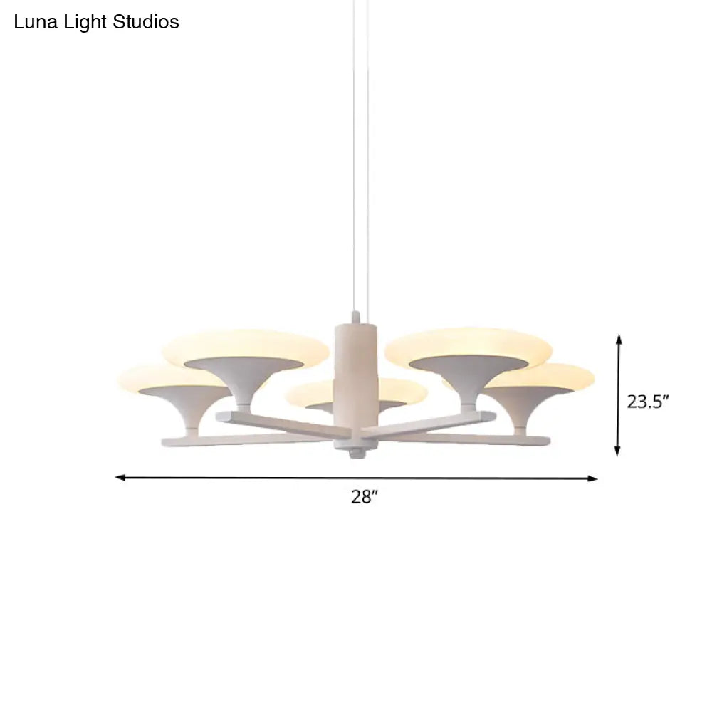 Modern White Radial Chandelier Pendant Light - 5 Heads 23.5/28 Wide Acrylic Led Up Hanging Lamp
