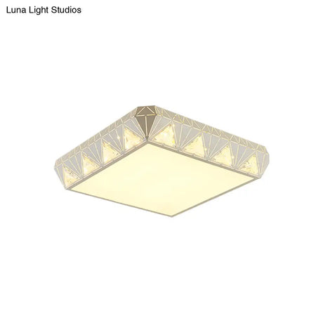 Modern White Square Led Ceiling Light - Minimalist Beveled Crystal Flushmount For Bedroom