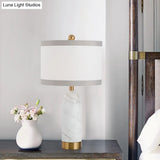 Modern White Table Lamp: Stylish 1-Head Dining Room Task Light With Cylindrical Fabric Shade