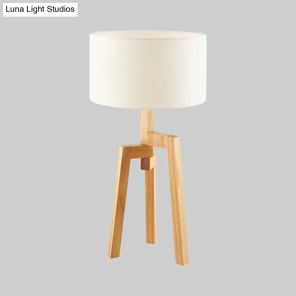Modern White Table Lamp With Drum Fabric Shade - Sleek Bedside Task Lighting