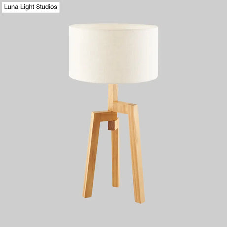 Modern White Table Lamp With Drum Fabric Shade - Sleek Bedside Task Lighting