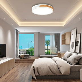 Modern Wood And Iron Ceiling Light Flush Mount In White/Gold - Warm White Indoor Fixture / 12’