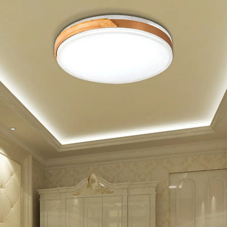 Modern Wood And Iron Ceiling Light Flush Mount In White/Gold - Warm White Indoor Fixture Gold / 16’
