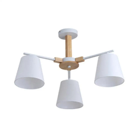 Modern Wood Ceiling Pendant With Tapered Fabric Shade - Available 3/6 Heads For Living Room