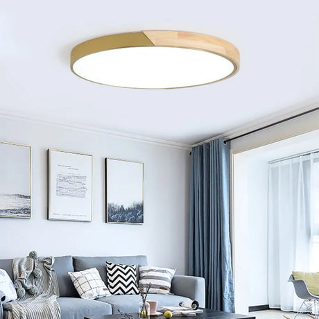 Modern Wood Circle Flushmount Led Ceiling Light In 3 Temperatures 11-19 Diameter