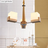 Modern Wood Cube Chandelier With Multiple Bulbs For Bedroom