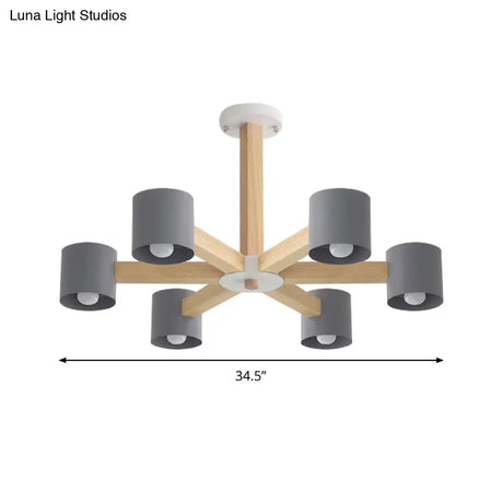 Modern Wood Cylindrical Kids Bedroom Pendant Light With Shade - Ceiling Chandelier