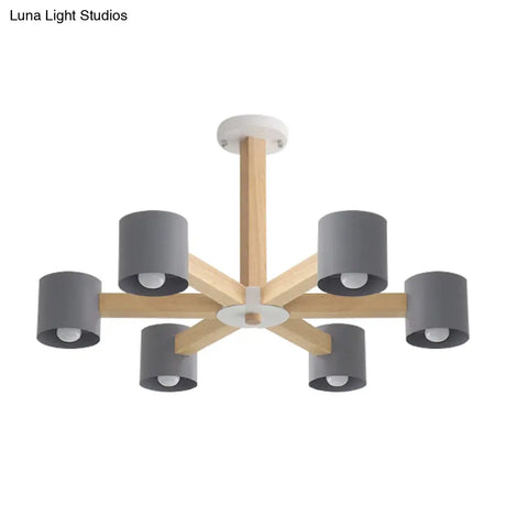 Modern Wood Cylindrical Kids Bedroom Pendant Light With Shade - Ceiling Chandelier