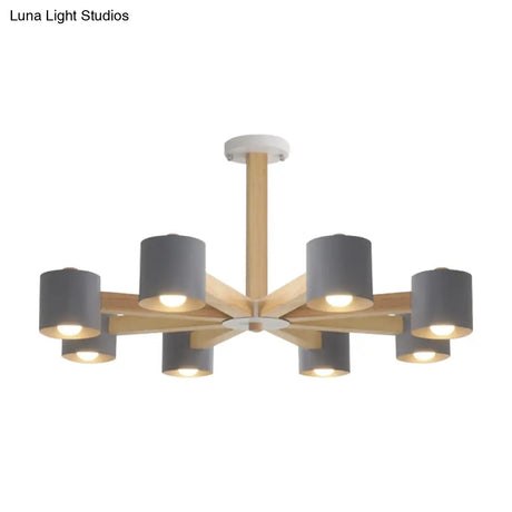 Modern Wood Cylindrical Kids Bedroom Pendant Light With Shade - Ceiling Chandelier