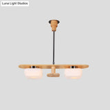 Modern Wood Pendant Chandelier With 2 Square Cream Glass Shades For Dining Room Ceiling