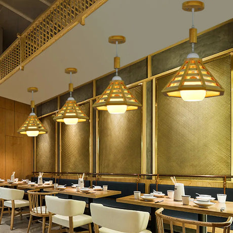 Modern Wood Pendant Lamp With 1 Light For Dining Room In Beige Color