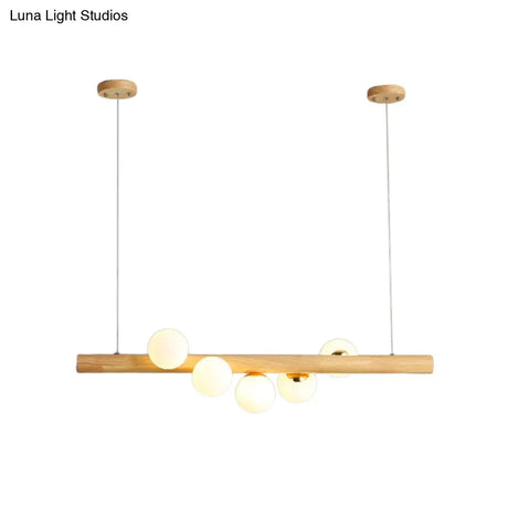 Modern Wood Stick Pendant Light Kit For Dining Room Island - 5 Head Beige Lighting