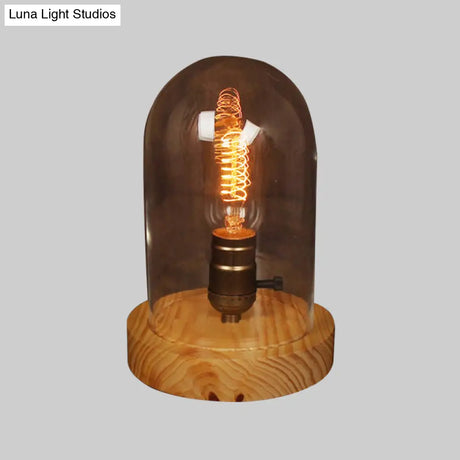 Modern Wood Table Lamp With Clear Glass Shade - Sleek Desk Light