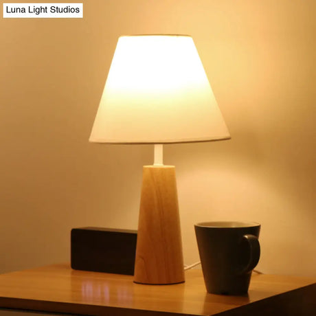 Modern Wood Table Lamp With Fabric Shade - Bedroom Night Light