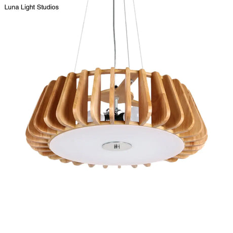 Modern Wooden Cage Pendant Light For Dining Room With Single Bulb