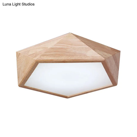 Modern Wooden Geometric Led Flush Mount Ceiling Lamp 15’/19’ Wide
