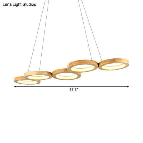 Modern Wooden Pendant Light: 4/5-Light Dining Room Chandelier Beige Led Orb Shade In Warm Light