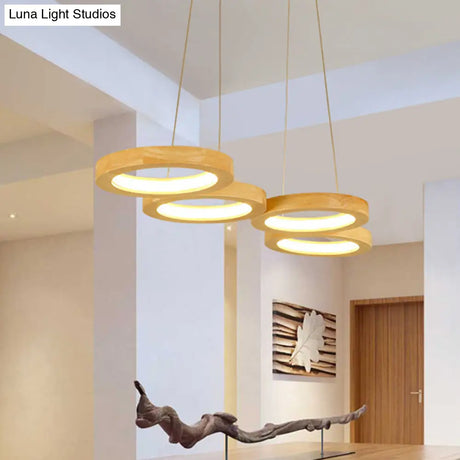 Modern Wooden Pendant Light: 4/5-Light Dining Room Chandelier Beige Led Orb Shade In Warm Light