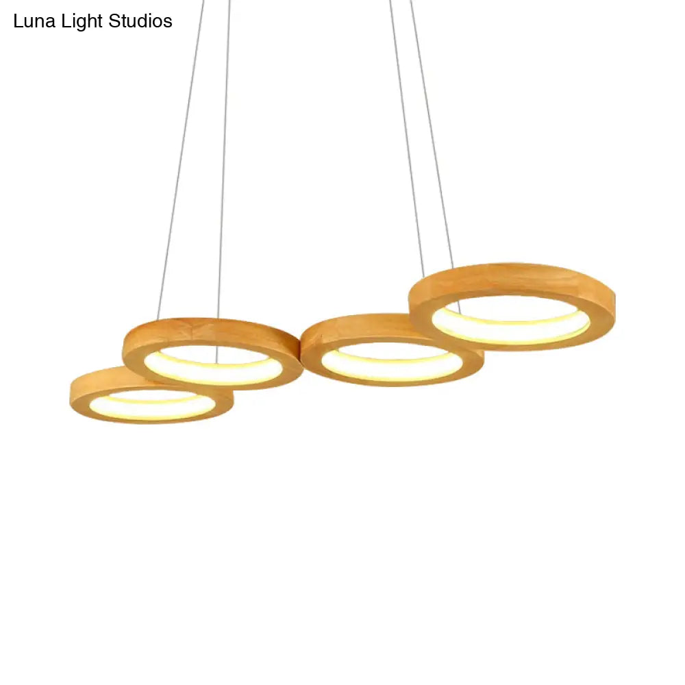 Modern Wooden Pendant Light: 4/5-Light Dining Room Chandelier Beige Led Orb Shade In Warm Light