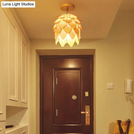 Modern Wooden Square/Trumpet/Pineapple Semi - Flush Ceiling Light - 1 Indoor Mount