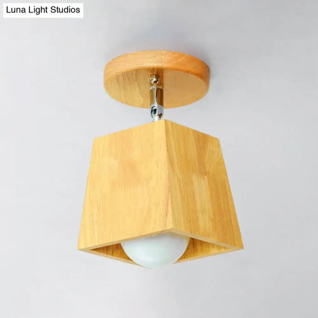 Modern Wooden Square/Trumpet/Pineapple Semi - Flush Ceiling Light - 1 Indoor Mount