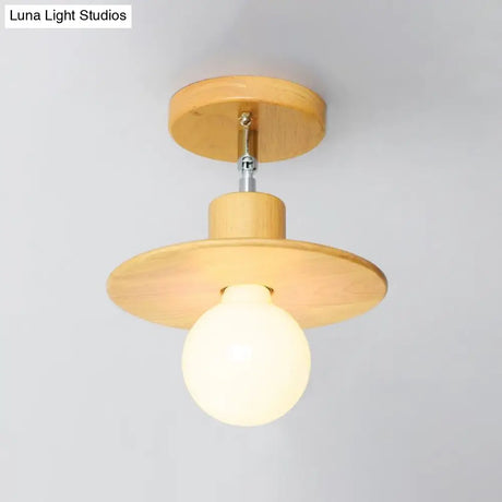 Modern Wooden Square/Trumpet/Pineapple Semi - Flush Ceiling Light - 1 Indoor Mount