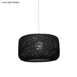 Modern Woven Rattan Drum Pendant Lamp - 8’/12’ Diameter Black/White