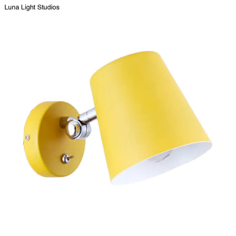 Modern Yellow Sconce Light Fixture With Conical Metal Shade For Bedroom Wall