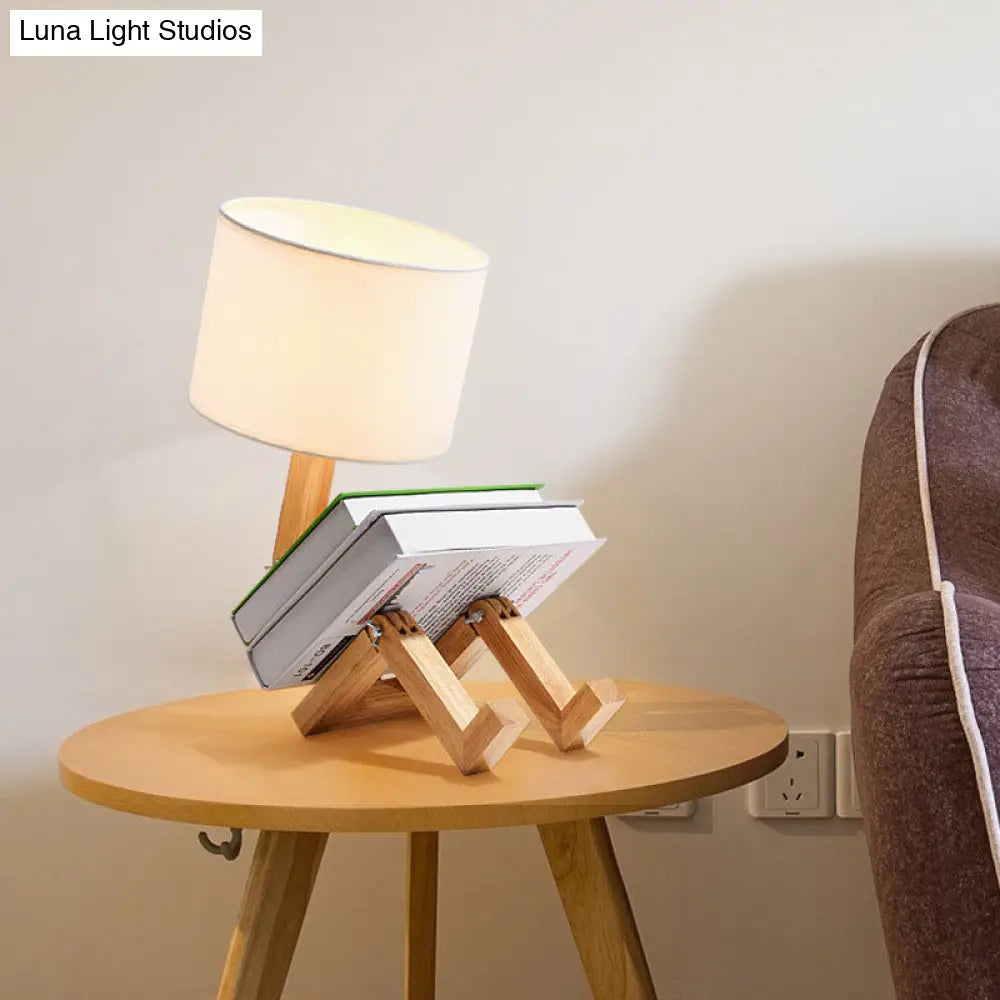 Modernism Led Desk Lamp With Fabric Shade - Beige Drum Design Perfect For Bedrooms