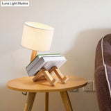 Modernism Led Desk Lamp With Fabric Shade - Beige Drum Design Perfect For Bedrooms