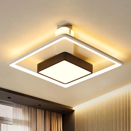 Modernism Square Led Flush Mount Ceiling Light In Black Warm/White 16’/19.5’ Wide / 16’ Warm