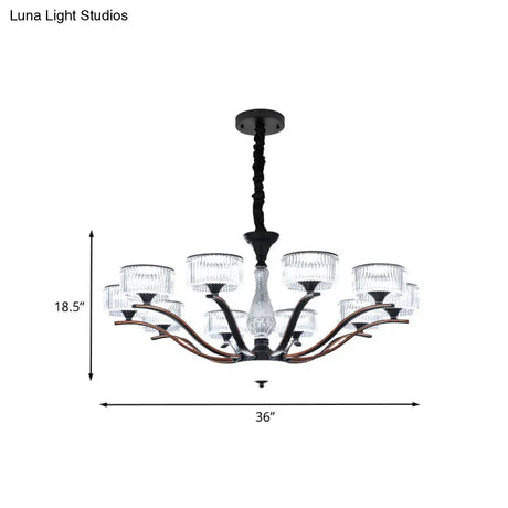 Modernist 10-Bulb Clear Crystal Glass Ceiling Chandelier - Black Suspension Lighting