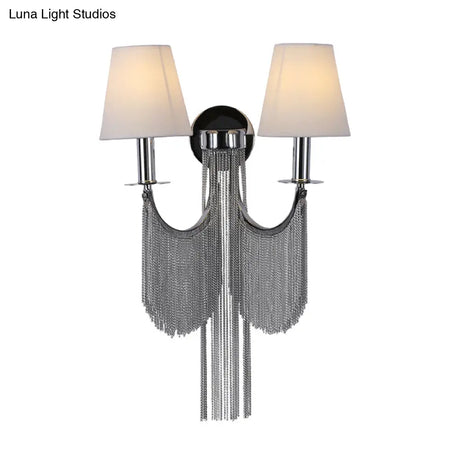 Modernist 2-Light Plastic Cone Shade Wall Sconce With Aluminum Tassel In Black/Silver