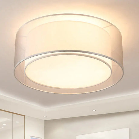 Modernist 4-Light Fabric Flush Mount For Bedroom - 18’/19.5’ Wide Drum Silver/Coffee Light