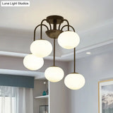 Modernist 5-Light Ceiling Mounted Semi Flush Mount With Frosted Glass Shade In Black/White Finish