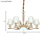 Modernist 6-Bulb Clear Crystal Glass Cone Hanging Lamp Kit In Gold For Bedroom Chandelier