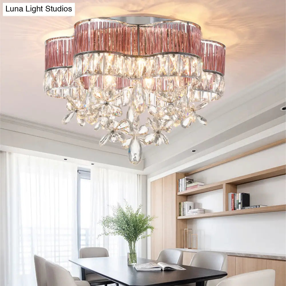 Modernist 6 - Light Crystal Teardrop Ceiling Light - 17’/20’ Wide Flush Lamp Fixture