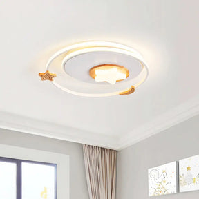Modernist Acrylic Led White Flush Mount Lamp - Round Light Fixture With Star And Moon Decor