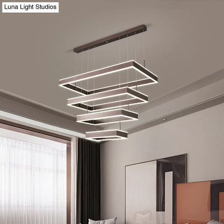 Modernist Aluminum Chandelier Led Pendant Lamp - Tapered Rectangle Design Brown Warm/White Light