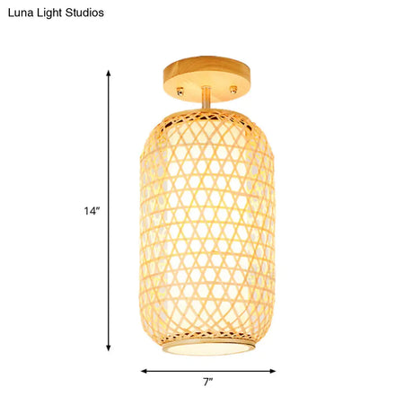 Modernist Bamboo Ceiling Mounted Semi Flush Light Fixture For Living Room - Wood Finish