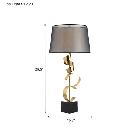 Modernist Barrel Table Light: 1-Head Bedroom Nightstand Lamp In Black And Gold With Silk Ribbon Deco