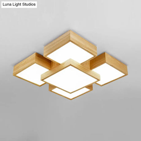 Modernist Beige Flush Mount 26’/31.5’ Led Wood Ceiling Light Fixture