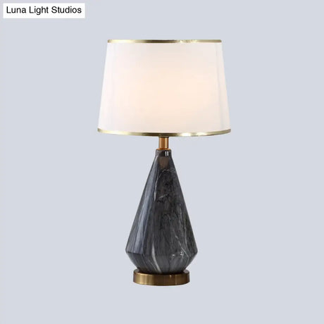 Modernist Black Head Study Task Lamp With Flared Fabric Shade