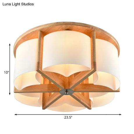 Modernist Brown Bedroom Flush Mount Ceiling Light With Cylinder Wood Shade (4/6 Lights)